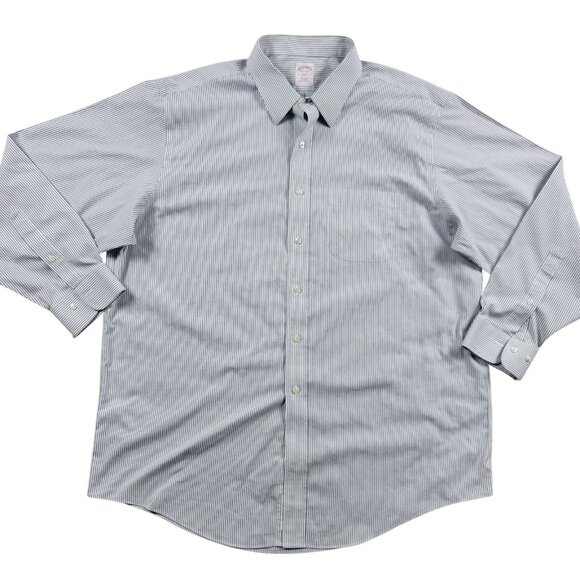Brooks Brothers Dress Shirt Mens 17.5 4/5 Blue White Up Striped Long Sleeve - Picture 1 of 6